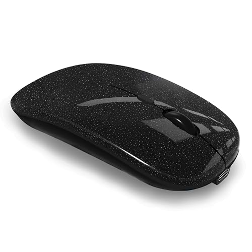 WREANU Wireless Bluetooth Mouse, Rechargeable Laptop Mice, Bright Black | Silent Slim Dual Mode(BT 5.2 & 2.4G Portable USB Receiver) Computer Mouse for Laptop/iPad/Tablet/Apple/Computer/Mac - color: Bright Black