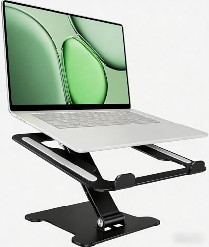 LRLKFX Laptop Stand Portable Foldable Aluminum Laptop Riser Height Adjustable Ergonomic Holder for Desk Compatible with MacBook Air Pro, Dell, HP, Lenovo & More 10-15.6" - Black - color: Black