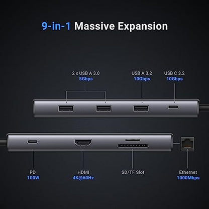 UGREEN Revodok Pro 9-in-1 USB-C Hub 10Gbps 4K HDMI | SD/TF reader, Gigabit Ethernet, 100W PD, compatible with MacBook Neo/Pro/Air, iPhone 17/16/15 Pro, Thinkpad