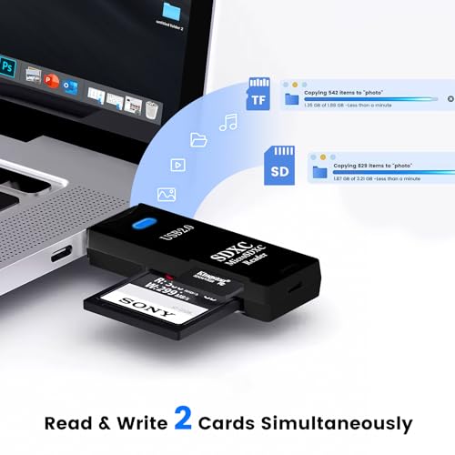 USB2.0 SD/TF Card Reader, USB 2.0 480Mbps Dual Slot OTG Memory Card Adapter for TF/Micro SD/SD/SDXC/Micro SDXC/Micro SDHC Memory Cards, Compatible with MacBook Pro/Air (Black) - size: Card-Reader-2.0-Black