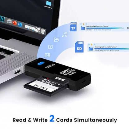 USB2.0 SD/TF Card Reader, USB 2.0 480Mbps Dual Slot OTG Memory Card Adapter for TF/Micro SD/SD/SDXC/Micro SDXC/Micro SDHC Memory Cards, Compatible with MacBook Pro/Air (Black) - size: Card-Reader-2.0-Black