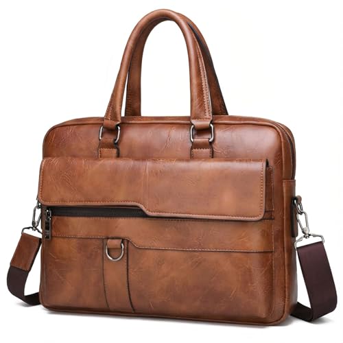Vintage Leather Laptop Briefcase, 16 Inch Messenger Bag, Crossbody Shoulder Computer Satchel for Men Office Computer Bag - color: Khaki-a