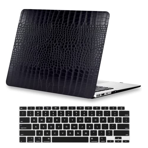 Compatible with Crocodile MacBook Air 13 inch Case 2021 2020 2019 2018 M1 A2337 A2179 A1932, Textured Elegant Luxury Aligator Skin Snakeskin PU Leather Hard Shell & Keyboard Cover, Black - color: # Black Crocodile