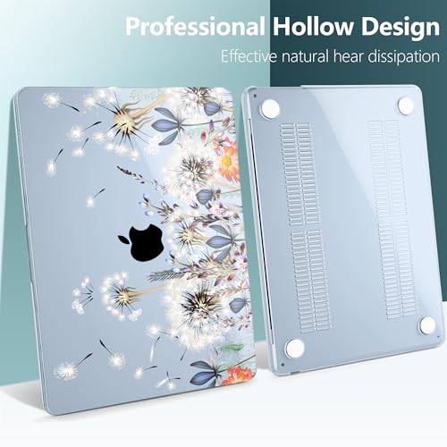 DONGKE for MacBook Air 13 Inch Case M5 2026 M4 2025 M3 M2 2024-2022 A3449 A3240 A3113 A2681, Plastic Hard Shell & Keyboard Cover & Screen Film for MacBook Air 13.6 Inch Case - Dandelion - color: Dandelion
