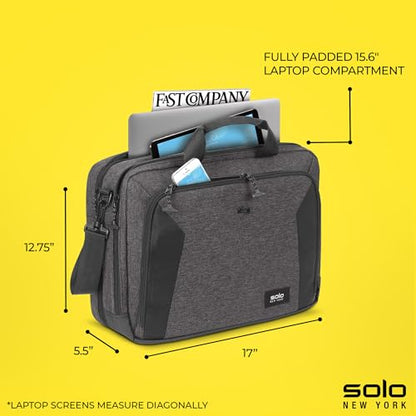 Solo New York Briefcase - Laptop Carrying Bag for Women & Men, Brief for Travel & Work, Internal Tablet Pocket, Adjustable Shoulder Strap, Fits 15.6" Computer - Voyage, Gray & Black