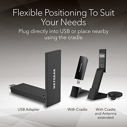 NETGEAR Nighthawk WiFi 6E USB 3.0 Adapter (A8000) - AXE3000 Tri-Band Wireless Gigabit Speed (Up to 3Gbps) - New 6GHz Band – Works with Any WiFi 6 or 6E Router Or Mesh System - for Windows PC - style: WiFi 6/6E, 3.0Gbps