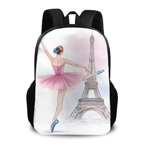 Waterproof College Gym Backpack Lightweight Travel Day Pack Carry On Backpack For Women Men Ballet Dancer Ballerina Eiffel Tower - color: Color563