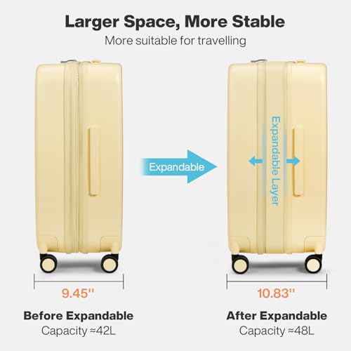 mixi 20 Inch Large Expandable Carry on Luggage Suitcase with Spinner Wheels, Hardside Rolling Travel Suitcase PC with TSA Lock, Lark Yellow - color: Lark Yellow, size: 20in Expandable