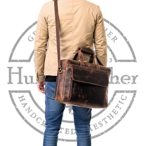 Leather Messenger Bag for Men - 17" Laptop Briefcase - Mens Vintage Business Crossbody Computer Bags | Fits Upto 18" Inch Laptop