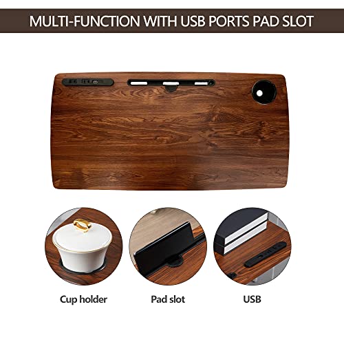 Over Bed Table Pneumatic Adjustable Height Stand Desk with Hidden Wheels USB Ports Pad Slot Mobile Laptop Standing Desk Cart, Podium Table (Walnut, 32X16 inshes) - color: Wanult