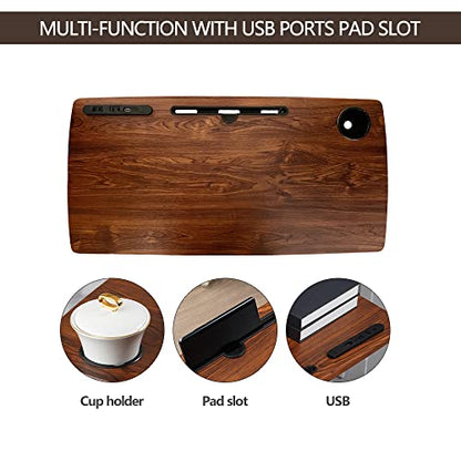 Over Bed Table Pneumatic Adjustable Height Stand Desk with Hidden Wheels USB Ports Pad Slot Mobile Laptop Standing Desk Cart, Podium Table (Walnut, 32X16 inshes) - color: Wanult