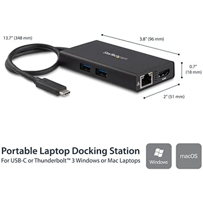 StarTech 4-in-1 USB-C Travel Dock with 4K HDMI, 60W PD, GbE, USB-A, TAA | Windows, macOS, ChromeOS, Driverless setup, 10in/25cm attached cable, USB Powered, 2-port USB-A 3.0 5Gbps - style: 60W Power Delivery | 2x USB-A 3.0