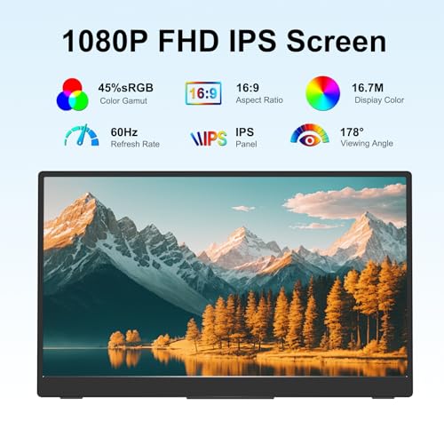Portable Monitor Touchscreen 15.6" 1080P FHD IPS, 10-Point Touch Travel Gaming Display with Dual Speakers & Kickstand, USB-C HDMI External Screen for Laptop, PS5, Switch (1080P Touch, 15.6Inch) - size: 15.6 inches, style: 1080P Touch