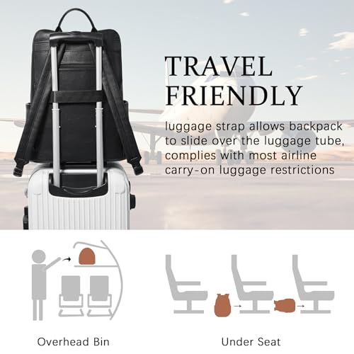 Shrrie Upgraded Large Travel Laptop Backpack with Laptop Compartmetn Fits 17 inch Laptop,Waterproof Vegan Leather Computer Backpack for Women and Men Work Business College - color: Two-tone Black