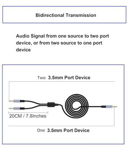 1/8" TRS Stereo Splitter Cable 6.6FT(Splitter 20cm), Male to Dual Male, 3.5mm Y-Splitter Stereo Cable, for Speakers, Headphone, Cell Phone PC Laptop, Perfect for Switching or Two Sets of Speakers - size: 6.6FT