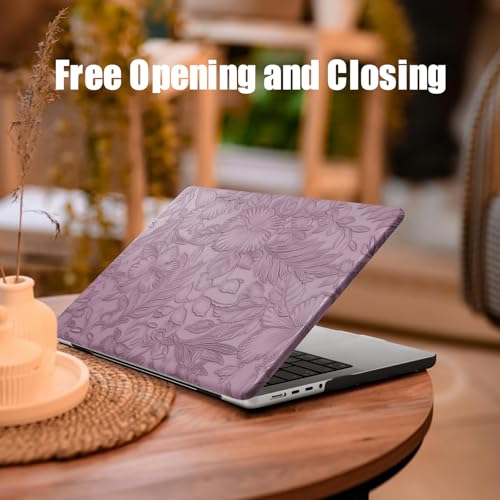 DTangLsm for MacBook Air 15 inch Case 2026 M5 2025 2024 2023 M4 M3 M2 Chip | Model A3448 A3241 A3114 A2941, Elegant Textured Retro Leather Hard Shell Mac Air 15 inch Laptop Case & Keyboard Cover, Lilac - color: Embossed Floral Lilac