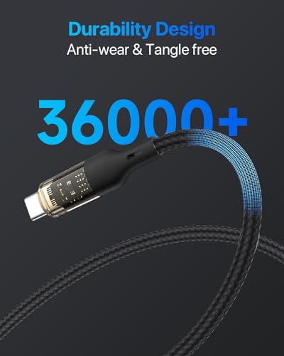SOOPII 240W USB C to USB C Cable[4ft 2-Pack],Fast Charging USB C Cable with LED Display for Galaxy S23+/S23Ultra/S22Ultra,MacBook Pro,lPhone16/15/15Pro/15ProMax,etc,Transparent Shell,(Black) - color: Black, size: 4FT 2Pack
