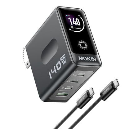 MacBook Charger, 140W USB C Charger Block, 4-Port GaN PD3.1 PPS, Fast Charging, Laptop Wall Charger Power Adapter, Touch Screen Smart Display for MacBook Pro/Air, iPhone iPad