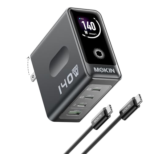 MacBook Charger, 140W USB C Charger Block, 4-Port GaN PD3.1 PPS, Fast Charging, Laptop Wall Charger Power Adapter, Touch Screen Smart Display for MacBook Pro/Air, iPhone iPad