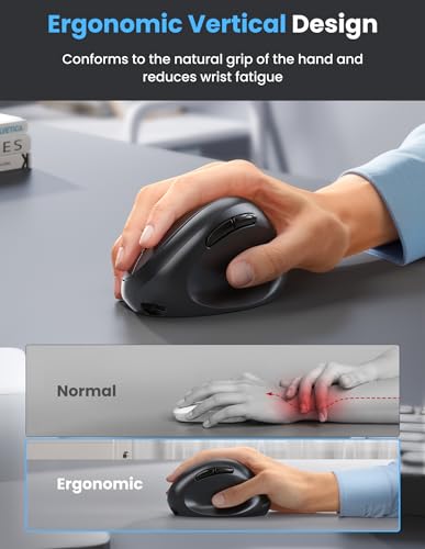 TECKNET Ergonomic Mouse, Bluetooth Wireless Vertical Mouse, Rechargeable Battery, Quiet Clicks, 4800 DPI Adjustable, BT5.0/3.0 & 2.4G Connect, Easy to use, Wide Compatibility - Black - color: Black