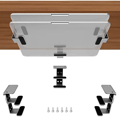 IFCASE 2 Tier Under Desk Laptop Mount, Double Decker Metal Under Desk Shelf Holder for Laptop, MacBook Pro, Keyboard with Anti-Scratch Silicone (Silver) - color: Silver