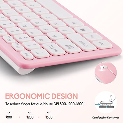 Wireless Keyboard and Mouse Combo, Compact Quiet Wireless Keyboard and Mouse Set 2.4G Ultra-Thin Sleek Design for Windows, Computer, Desktop, PC, Notebook, Laptop (Pink) - color: pink