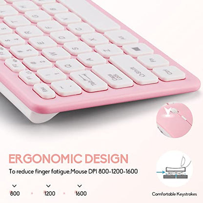 Wireless Keyboard and Mouse Combo, Compact Quiet Wireless Keyboard and Mouse Set 2.4G Ultra-Thin Sleek Design for Windows, Computer, Desktop, PC, Notebook, Laptop (Pink) - color: pink