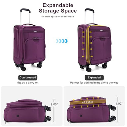 Carry on Suitcase 22x14x9 Airline Approved,20 inch Lightweight Suitcases with 360° silent swivel wheels, TSA Lock and Compartment, Large Capacity travel Suitcase-Purple - color: Purple, size: Carry-on 20 inch