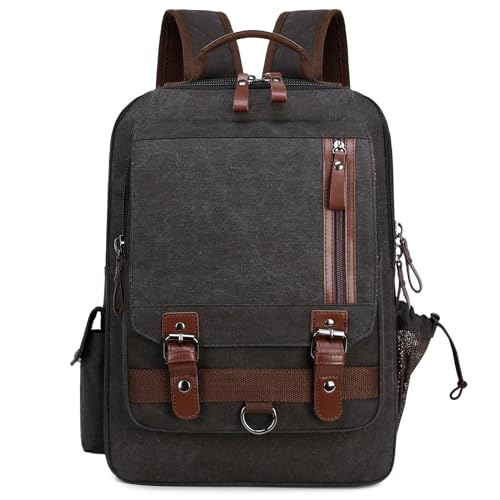 Lanola Water-resistant Canvas Backpack with Anti-Theft Pocket, Daypacks Fits 15.6 Inch Laptop for Men Perfect for Work, Travel, Daily Use (Black) - color: Black