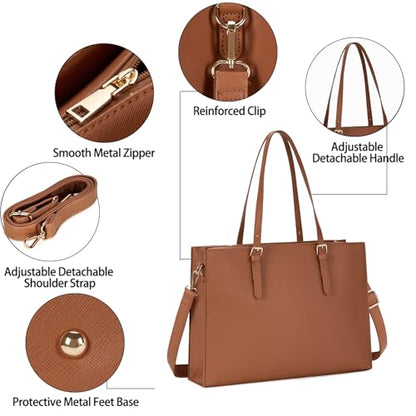 Laptop Bag for Women Waterproof Lightweight Leather 15.6 Inch Computer Tote Bag Business Office Briefcase Large Capacity Handbag Shoulder Bag Professional Office Work Bag | Waterproof Lightweight Leather Large Capacity Work Bag Business Office Briefcase D
