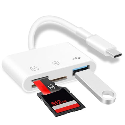 USB‑C SD Card Reader, Memory Card Adapter with SD/Micro SD/USB 3.0 Ports, TF Card Reader Compatible with iPhone 15/16, iPad, Mac, Android and USB C Devices, Digital Camera Adapter for iPhone