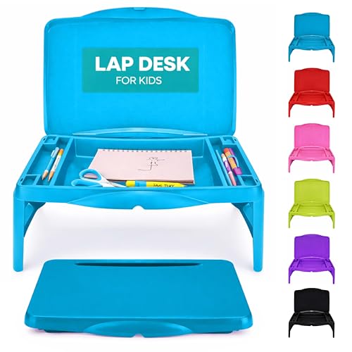 MAVOCRAFT Foldable Kids Lap Tray with Storage - Portable Lap Desk Kids & Adults - Kids Lap Desk for Breakfast in Bed, Serving Tray, Car Desk & Gaming (Blue) - color: Blue