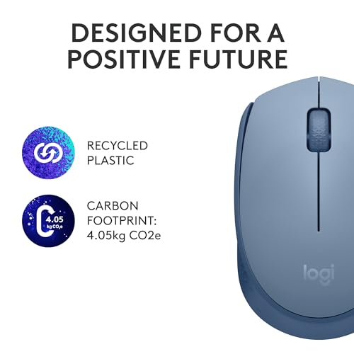 Logitech M170 Compact Ambidextrous 2.4 GHz Wireless Mouse - Blue Grey | Ambidextrous mouse with 2.4 GHz USB-A Nano Receiver, Optical Tracking, 12-Months Battery Life, PC, Mac, Laptop compatible - color: Blue Grey