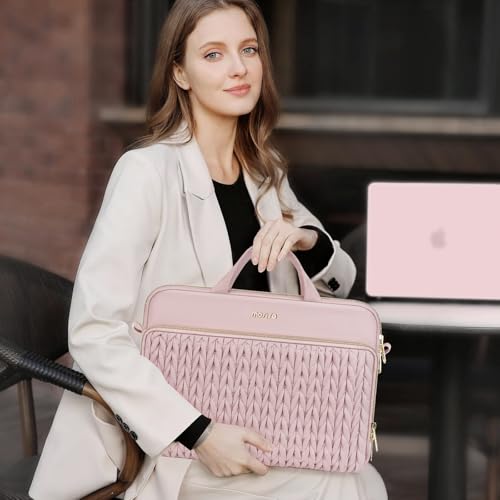 MOSISO 13.3 inch Laptop Shoulder Bag for Women, 13-14 inch Computer Bags | Compatible with MacBook Neo 13/Air 13.6/13/Pro 13/14,HP Dell Lenovo, Wheat Ear Quilted Laptop Bag with Handle&Pocket, Pink - color: Pink, size: 13.3 inch