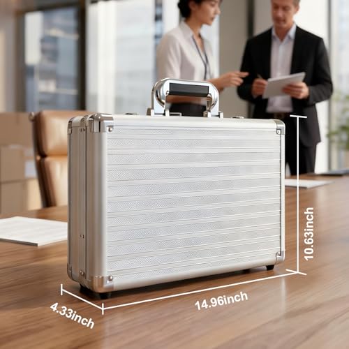 Locking Briefcase 15" File Organizer Storage Box, Portable with Dual Combination Locks, Durable Aluminum Alloy Frame for Cash/Documents, Ideal for Home/Office/Travel/Business