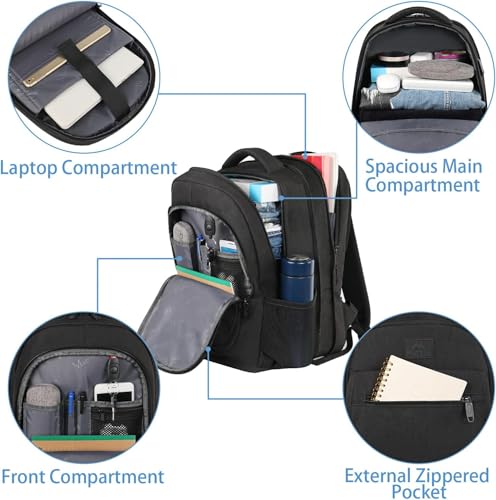 MATEIN College Large Travel Backpack, TSA Expandable Laptop Backpack | 43L College Computer Bag, Fit 17.3 Inch Laptop, Water Resistant Design, Lightweight Carry on, Sturdy, Spacious, Black - color: Deep Black, size: 17 inch