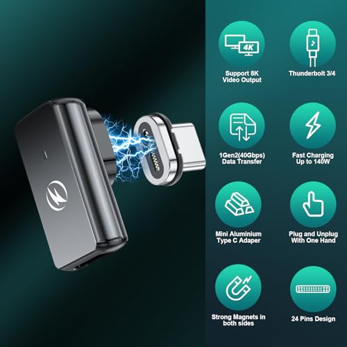 HanCenDa USB Type C Magnetic Adapter 2Pack, 24Pins 90 Degree USB C with PD 140W Charge 40Gbps 8K 60Hz Video for Thundebolt 3/4 MacBook Pro/Air Phone and More Devices - style: Vertical