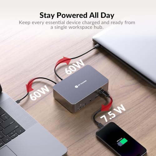 AV Access KVM Switch Dock 2 Monitors 2 Laptops, 4K KVM Switch Dual HDMI Monitor, 2 USB-C MST Ports, 60W PD for Each PC, 1G Ethernet, EDID Emulation, 2K@144Hz,1080P@240Hz,Ideal for Home Office - size: 20