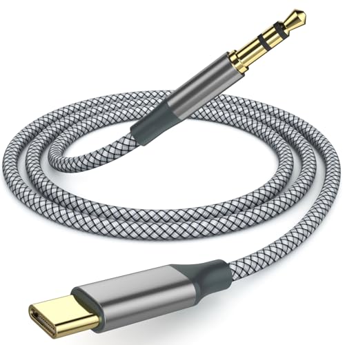 Henrety AUX to USB C Cable 6.5ft, USB C to 3.5mm Audio Aux Jack Cable for Car and Headphones - color: Grey, size: 6.5Ft