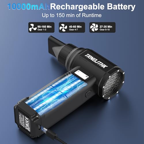 Cordless Compressed Air Duster, 10000mAh Rechargeable Electric Blower, 85m/s High-Speed Electronics Cleaner with Vacuum Kit for Keyboard, Computer, PC, Car Vent, Desk, Home