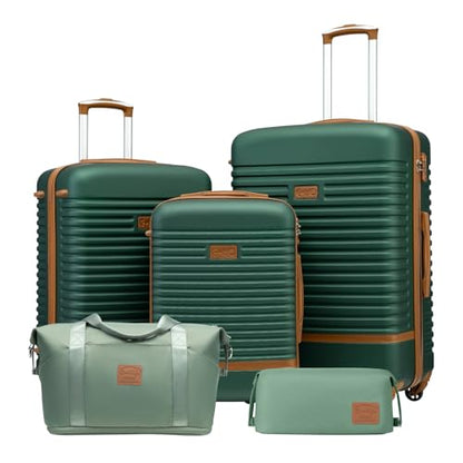 Coolife Suitcase Set 3 Piece Luggage Set Carry On Travel Luggage TSA Lock Spinner Wheels Hardshell Lightweight Luggage Set(Dark Green, 5 piece set) - color: Dark Green, size: 5 piece set