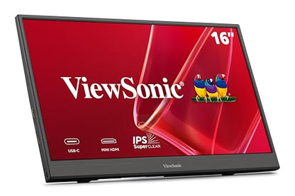 ViewSonic VA1653 16 Inch 1080p Portable Monitor, FHD IPS External Screen | USB C, Mini HDMI, Eye Care, Built In Stand, Protective Case, Mac, PC, Gaming Console, Anti Glare, Lightweight, Ready For Work - style: 1080p