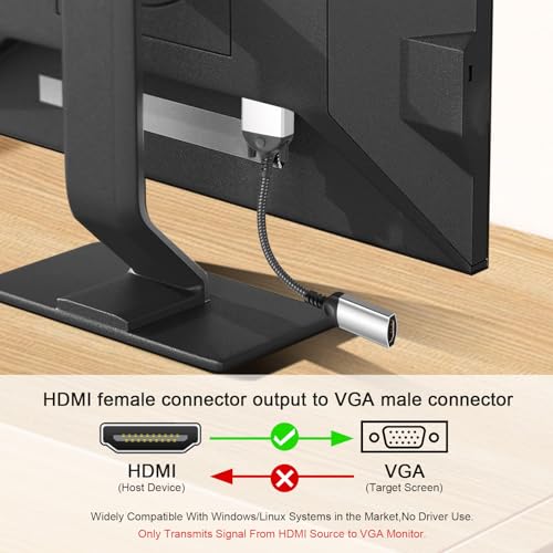 HDMI to VGA Adapter Cable 8 inch Uni-Directional Only,Gold-Plated 1080p@60Hz HDMI Female to VGA Male Braided Cord for PC,Laptop,Monitor,HDTV, Roku, Xbox, PS5 - style: HDMI to VGA Adapter Cable