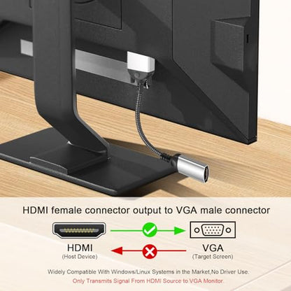 HDMI to VGA Adapter Cable 8 inch Uni-Directional Only,Gold-Plated 1080p@60Hz HDMI Female to VGA Male Braided Cord for PC,Laptop,Monitor,HDTV, Roku, Xbox, PS5 - style: HDMI to VGA Adapter Cable