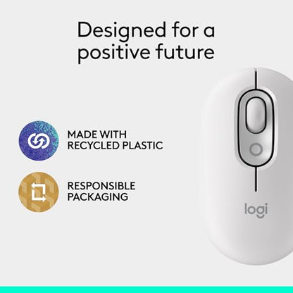 Logitech POP Mouse Compact and Portable Wireless Bluetooth Mouse- Off-White | Programmable buttons, quiet clicks, easy-switch between up to 3 devices, for laptop, tablet, and PC, portable design - color: Off White