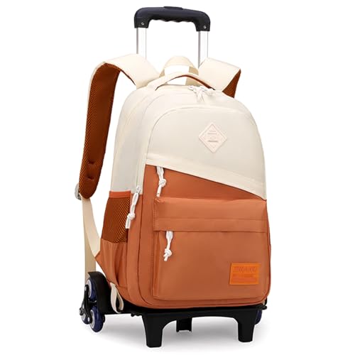 Mfikaryi Rolling Backpack, Kids Backpack with Wheels, Roller Backpack for Boys & Girls, 6 Wheels, Orange - color: A-6 Wheels-Orange, size: 6 Wheels