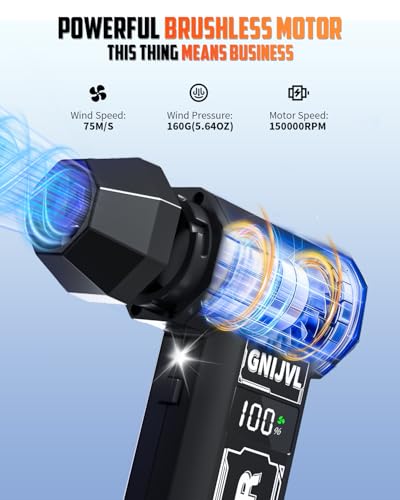Compressed Air Duster, 150,000RPM 4-Gear Adjustable Super Power Air Blower Electric Air Duster with LED Light,One-tap Booster with 8000mAh Rechargeable Battery for PC, Keyboard, Car, Home Cleaning