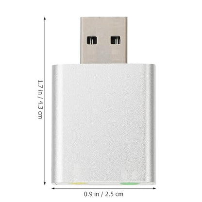 USB External Stereo Sound Card Adapter with Headphone and Microphone Jack Plug and Play USB Audio Converter for Laptop Desktop Silver Aluminum Alloy