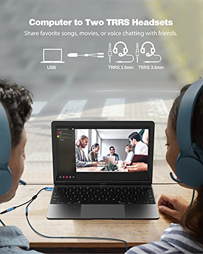 USB to Dual 3.5mm Audio Jack Adapter, Sapphire Blue TRRS External Stereo Sound Card Headphone Stereo Jack Splitter for Two Headphones, Speakers to a PC, Laptop, Desktop, PS4, PS5-1 Feet - color: USB to 2 x 3.5mm TRRS Audio Splitter