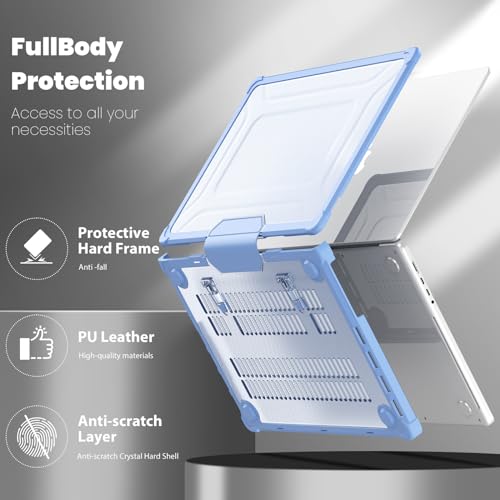 Batianda Heavy Duty Case for New MacBook Pro 16 inch 2026 M5 2024 M4 M3 M2 M1 Pro Max Chip - Starry Dot-Matrix Cover with PU Leather Spine & Foldable Stand - Full Protection Anti-Collision, Blue - color: Blue